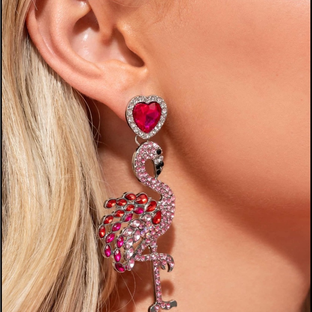 Elegant Flamingo Drop Earrings with Red Accents